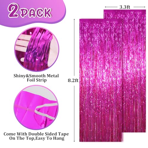 Image of Voircoloria 2 Pack Pink Foil Fringe Backdrop Curtains, Tinsel Streamers Birthday Party Decorations, Fringe Backdrop for Graduation, Baby Shower, Gender Reveal, Disco Party