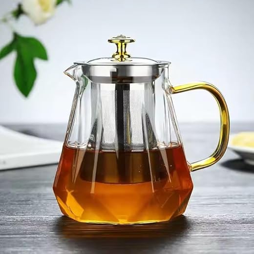 JOSSYFY? 1 Liter Modern Glass Teapot with Stainless Steel Infuser Heat-Resistant Clear Borosilicate Glass Kettle Tea Pot for Home, Office, Gifting Classic Minimalist BPA-Free & Dishwasher Safe