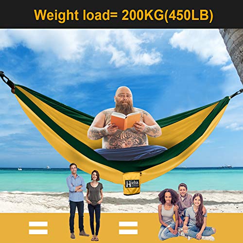 Hieha Camping Hammock - Single Parachute Hammock (2 Tree Straps & D-Shaped Carabiners 5+1 Loops/13ft Included) Lightweight Nylon Portable Hammock for Hiking, Travel, Backpacking, Beach, Yard Gear - Thumbnail 6