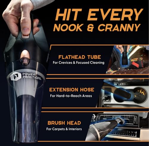 Power Practical Handheld Vacuum Cordless - Rechargeable Portable Car Vacuum W/Strong Suction- Small, Mini Vacuum Cleaner for Car, Couch, & Home - Aspiradora para Carro - Image 6