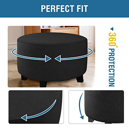 Image of H.VERSAILTEX Ottoman Cover Stretch Ottoman Slipcover Round Ottoman Storage Cover Folding Stool Covers Furniture Protector Cover for Footrest Ottoman Fit Dia 20 inch - 23 inch, Black