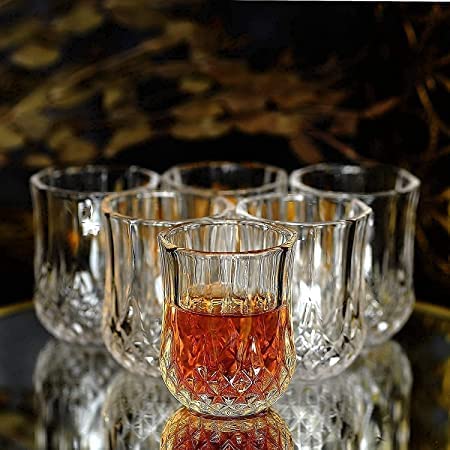miRim Designer Shot Glass for Whisky Brandy Vodka and Tequila Shots 50 ml (Set of 6) - Transparent (Style 3)