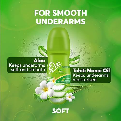 Image of Eva Soft Roll On Deo | No Alcohol No Aluminium| Chemical Free| For Soft & Smooth Underarms (Aloe vera & Tahiti Monoi Oil) | For Women (50ml. pack of 2)