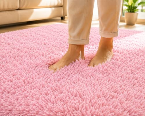 Image of Shaggy Carpet 3x5 Ft for Living Room & Bedroom (Pink)