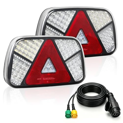 Qiping 12V/24V feux arrière pour remorque, éclairage LED avec câble de 5M à 2x6 broches, 7 fonctions de feux arrière, pour caravane/RV/camion/remorque