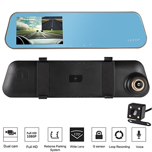LESHP Auto Kamera HD 1080p 32GB Auto DVR Kamera Auto Videorecorder mit 4.3 Zoll LCD und 170? Doppelte Kameraobjektiv
