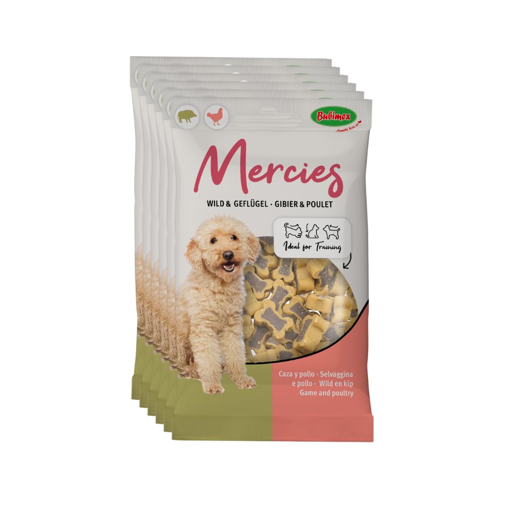 BUBIMEX - Mercies Gibier/​Volaille - Friandises Tendres pour Chien - Récompenses de Training Sans Sucre - Lot de 6 x 100 g