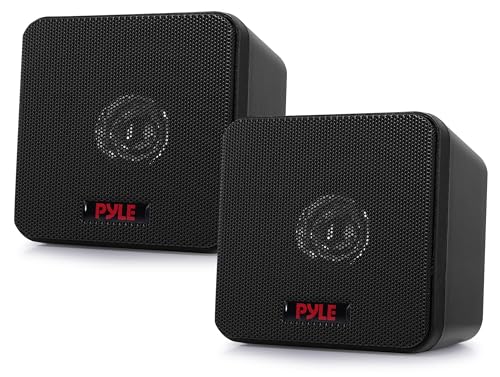 Pyle Home 4” Mini Cube Bookshelf Speakers-Paper Cone Driver, 200 Watt Power, 8 Ohm Impedance, Video Shielding, Home Theater Application and Audio Stereo Surround Sound System - 1 Pair -PCB4BK (Black)