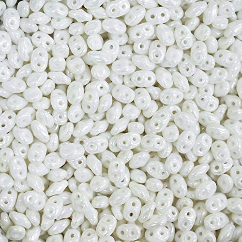 Embroiderymaterial Superduo Two Hole Beads for Craft Jewellery Making White Color 20 Gram