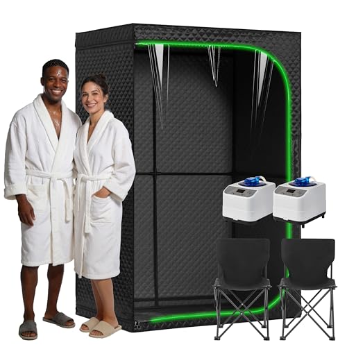 UNANEST Portable Steam Sauna Tent for Home, Full Body Relaxation, Fast Heating, Foldable Indoor Sauna (Double Square, Polyester + PVC)