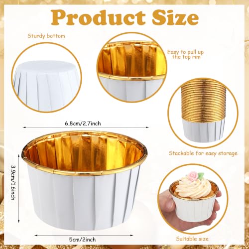 Image of 600 Pack White Gold Cupcake Liners Bulk Disposable Foil Muffin Cup