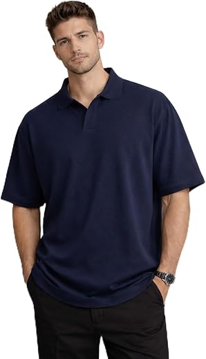 Men's Oversized Polo T-Shirt, Short Sleeve, Collared Casual Shirt