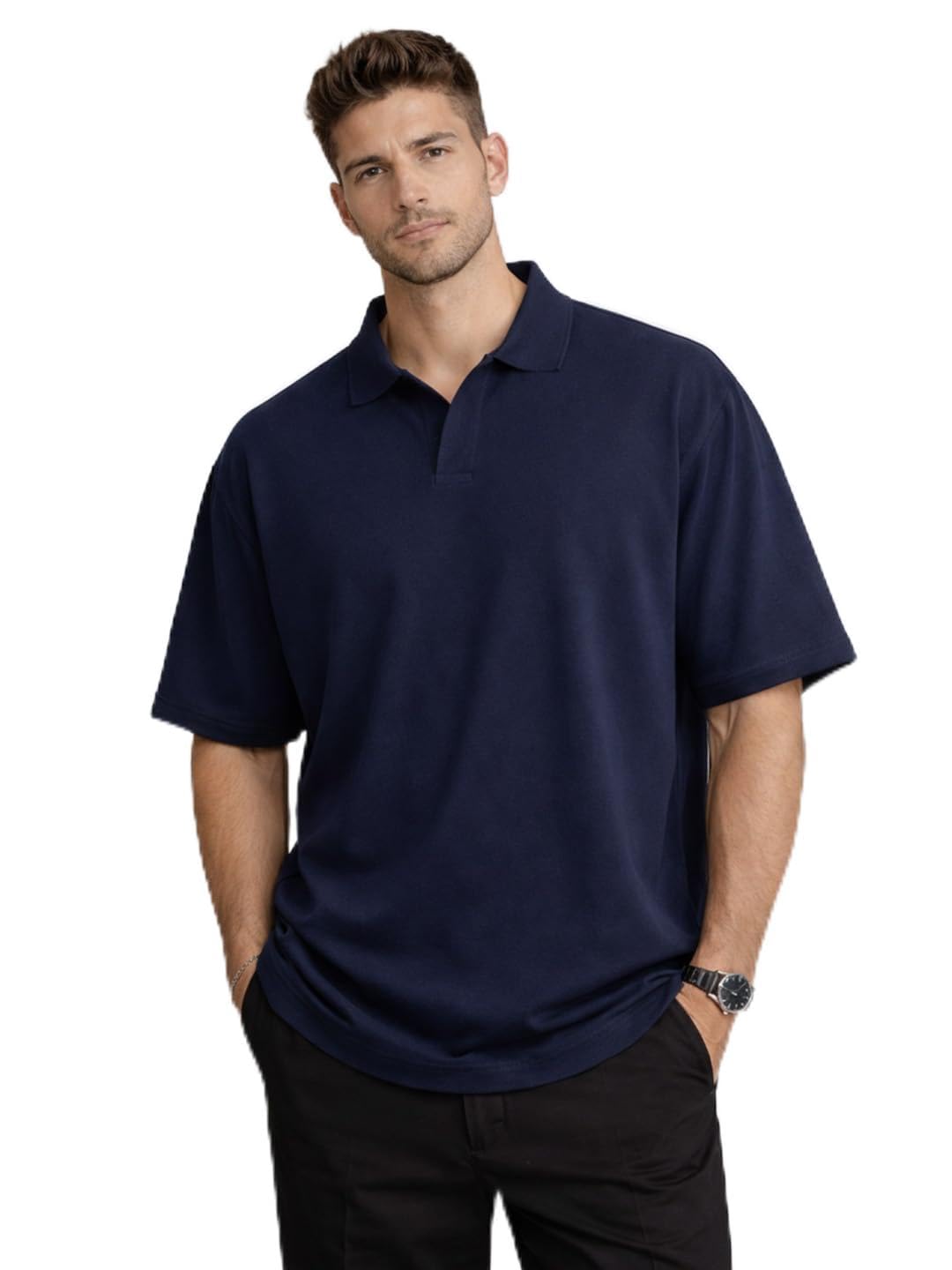 Men's Oversized Polo T-Shirt, Short Sleeve, Collared Casual Shirt