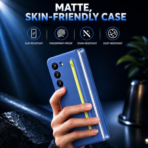Image of TechTrendz PC Ultra Slim Premium Case For Samsung Galaxy Z Fold 7 Case With Built In Screen Protector With Compact S Pen Holder & Storage Slot,Protective Phone Case For Z Fold 7 Back Cover-Blue