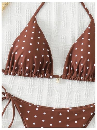 Image of SOLY HUX Women's Polka Dots Print Bathing Suit Halter Triangle Tie Side Bikini Sets Two Piece Swimsuit