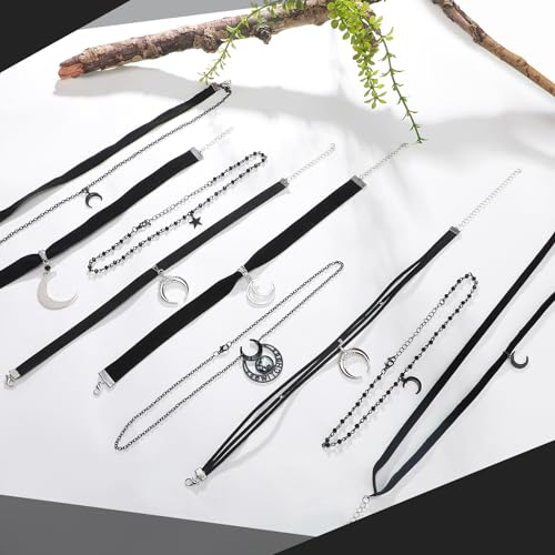 9 Pcs Gothic Choker Necklace for Women Black Star Moon Vintage Y2k Rock Necklace for Mother's Day Jewelry Gift3