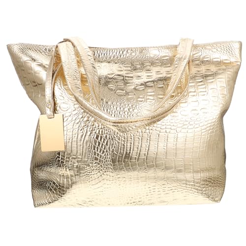 Bolso Satchel de PU para Mujer, 40x10x30 cm, Dorado miniatura 1