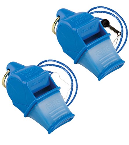 Fox 40 Sonik Blast Cushion Mouth Group Sports and Safety Loud Whistle with Lanyard, Blue (2 Pack)