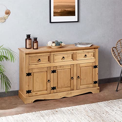 IDIMEX Buffet Salle à Manger Tequila en Bois L 154 cm avec 3 Portes battantes et 3 tiroirs spacieux, Style Mexicain, Meuble de Rangement, Structure Robuste et Finition...