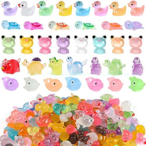 sinirttou 100 Piezas Mini Resina Figuras de Animales Set, Iluminado Resina Animales Patos Miniatura, DIY Craft Jardín Paisaje Acuario Decoraciones