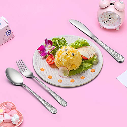 9 Piece Kids Cutlery Sets, Stainless Steel Child Toddler Flatware Silverware Set, Hammered Design Children Safe Utensil Set Include Knife/Fork/Spoon, Healthy & Mirror Polished, Dishwasher Safe - Image 4