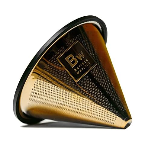 Barista Warrior Compatible with Hario V60 Pour Over Coffee Filters - Reusable Stainless Steel - Best Coffee Maker and Bar Accessories (Gold Titanium Coated) Cover