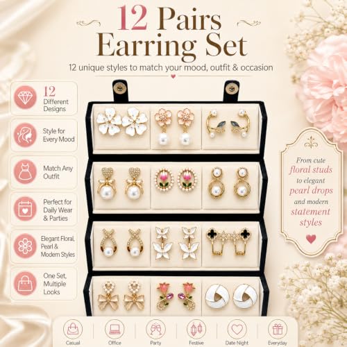 Image of Shining Diva Fashion 12 Pairs Set Earrings for Women Girls with Stylish Organizer Box | Valentine Birthday Rakshabandhan Gifts for Girls Girlfriend Wife Sister