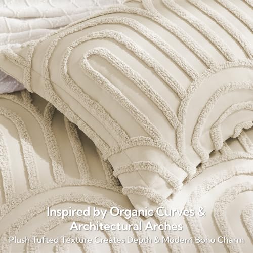 Image of MR&HM Boho Comforter Set Full 7 Pcs, Beige Western Arch Tufted Bedding Set
