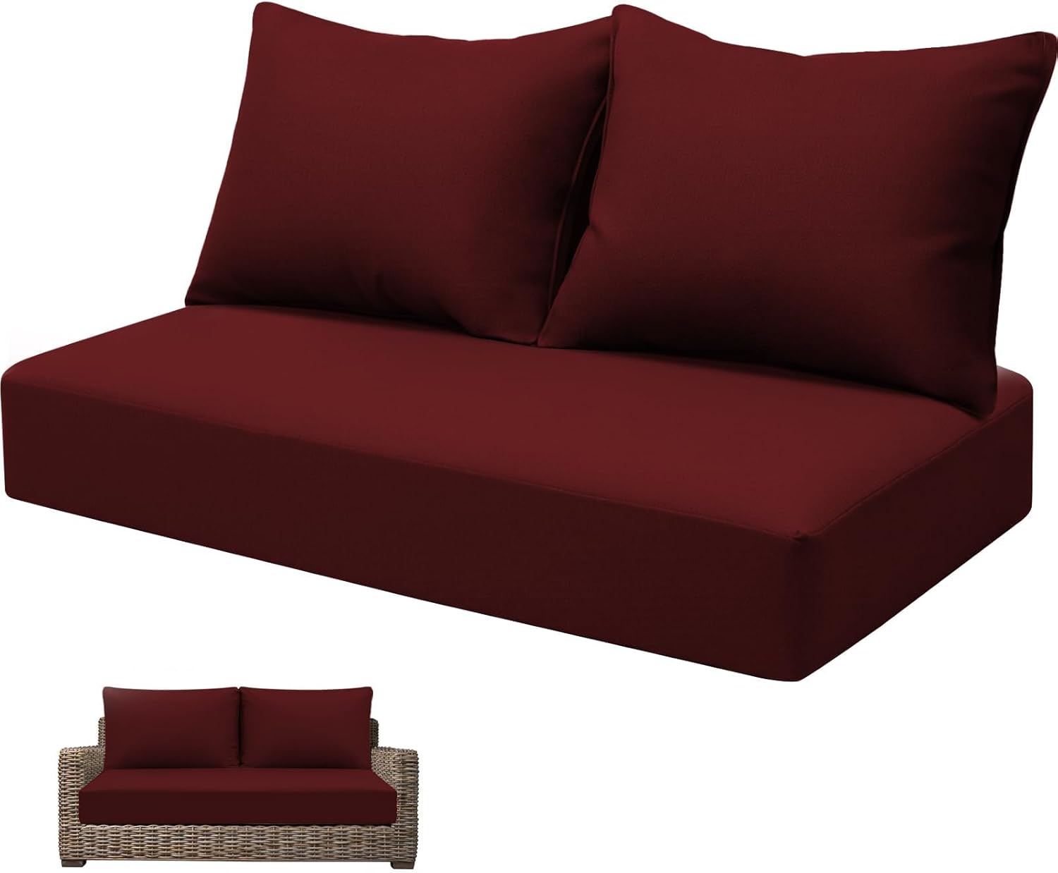 Outdoor Loveseat Cushion Set 46 x 24 inch Waterproof Oxford UV-Resistant and Fade Resistant Patio Furniture Cushion, Deep Seat Cushions for Patio Couch, Bench and Wicker Chair, Red