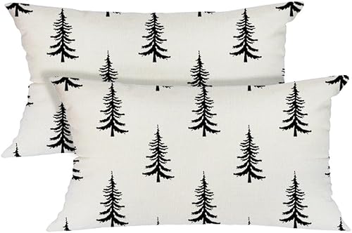 AACORS Juego de 2 fundas de almohada de Navidad de 12 x 20 pulgadas, decoración de árboles de Navidad, decoración de casa de campo, invierno,