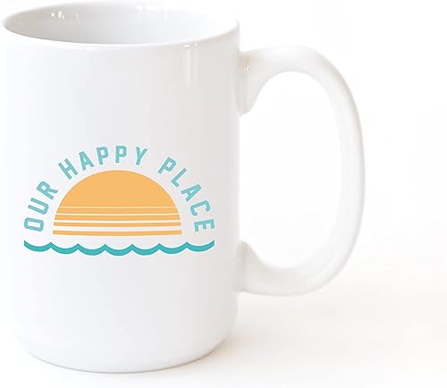 The Cotton & Canvas Co. Our Happy Place - Taza de café de cerámica de porcelana para el verano. Para ella, para él