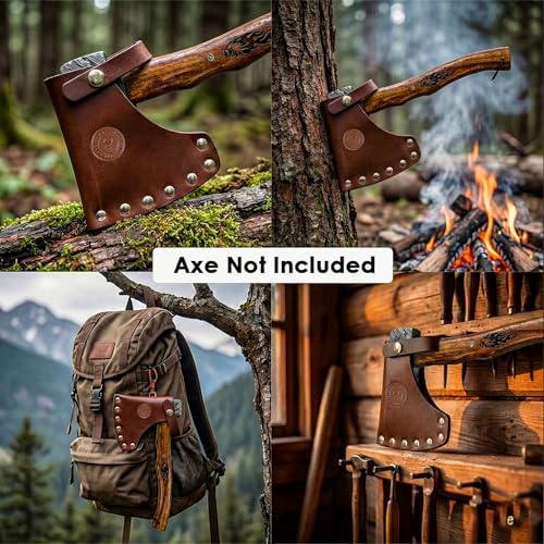 Dessi Leather Hatchet Sheath for Camping, Hiking & Bushcraft, Fits Fiskars, Estwing, Gerber, Italian Cowhide Axe Head Cover with Moisture Resistant Lining & Snap Closure by Dessi - Used condition - Image 6