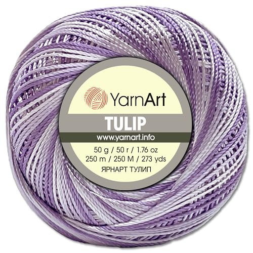 Frida's Wollhaus YarnArt 50 g Tulip Häkelgarn Filetgarn Mikrofaser glänzend seidig 49 Farben (447 | Weiß-lila)