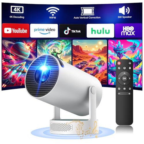 Mini Beamer mit Lautsprecher Unterstützung 4K WiFi Bluetooth 220 Rotation Keystone Korrektur Kurzdistanz Smart Tragbarer Projektor für Heimkino & Outdoor Kompatibel mit TV Stick HDMI USB Phone