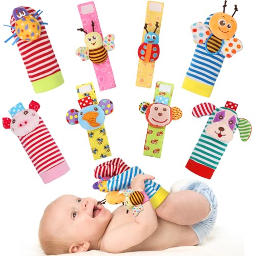 Image of Wrist Rattles Foot Finder Rattle Sock Baby Toy, Rattle Toy, Arm Hand Bracelet Rattle, Feet Leg Ankle Socks, Activity Rattle Present Gift for Newborn Infant Babies Boy Girl Bebe (8 pcs-A)