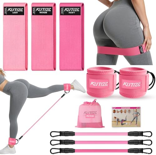 KUTIZE Ankle Resistance Bands with Cuffs & Fabric Resistance Band...
