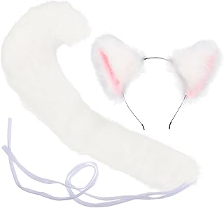 2 Conjuntos De Orelhas De Gato Bandana Fantasias Infantis Crianças Vestido Bandana Para Meninas Crianças Traje De Gato Peludo Lobo Raposa Cauda Orelhas De Animais Cosplay Animais