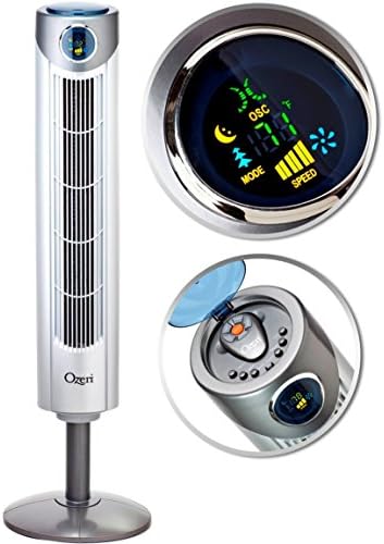 Ozeri Adjustable Oscillating Tower Noise Reduction Technology Ultra 42” Wind Fan, Silver