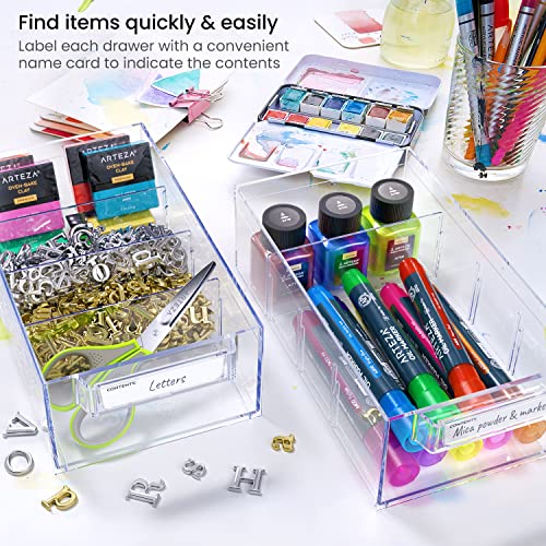 Image of Arteza 12 Drawer Organizer and Storage Cabinet - Clear Plastic, Stackable Drawers for Makeup, Crafts, Sewing, Office Supplies, Small Parts & Tools