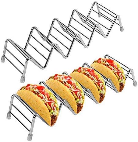 4 Pack Taco Holder Space for 16 to 20 Tacos, Stainless Steel Rustproof Taco Stand Rack Holds Up to 4-5 Tacos Each, Taco Baking Tray for Soft Hard Taco Shells w/Silicone Protective