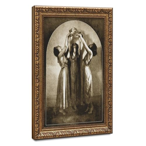 Trois sorcières dansantes sur toile WCYB avec cadre en bois suspendu 30x45cm vertical