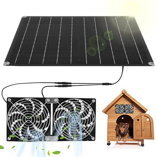 Solar Fan 15W 12V IPX7 Waterproof Solar Powered Fan, Solar Panel Exhaust Fan for Greenhouse Circulation, Shed, Chicken Coop, Pet Houses, Outside