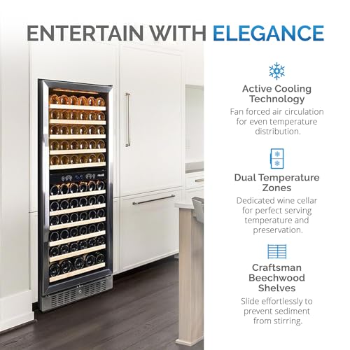 Newair 24" Wine Cooler Refrigerator, Large 116 Bottle Built-in or Freestanding Dual Zone Wine Cellar in Stainless Steel with Precision Thermostat, Full Extension Beechwood Shelves - Image 3