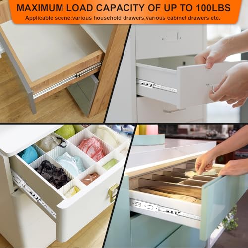 16 inch Drawer Slides 4 Pairs (8pcs) 3 fold Full Extension Side Mount Cabinet Drawer Glides 16\" Silver Cabinet Rails for Dresser, Cabinet, Kitchen,Trash Can, Wardrobe 100 LB Capacity - Thumbnail 6
