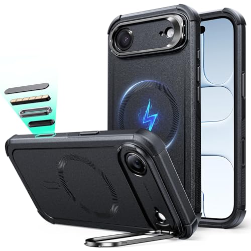 Image of ESR for iPhone Air Case with Stand, 23ft Military-Grade Drop Protection, Camera Control, Shock-Absorbing iPhone 17 Air Rugged case, Compatible with MagSafe Accessories, Cyber Series, Black