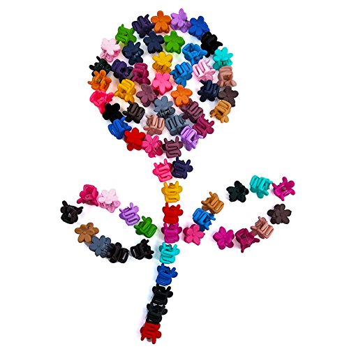 66pcs Kids Mini Hair Claw Clips Bangs Plastic Flower Barrettes Pin Baby Toddler Kawaii Accessories Value Pack Shaped for Women Little Girls Mix Colored (66)