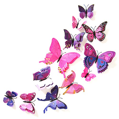3D Butterfly Wall Sticker, Double Layer Butterfly, Refrigerator Sticker, Bedroom Party Wedding Decoration, Room Wall Decoration (Purple, 12)