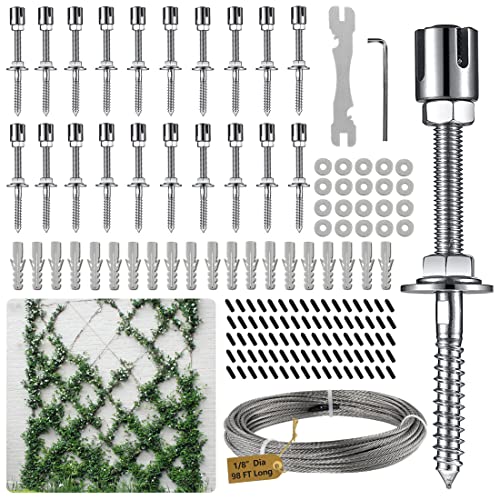 Acemaker 20 Sets Wire Trellis For Climbing Plants Outdoor, 316 Stainless Steel Fastener Green Wall Trellis Kit, Cross Clamp Cable Trellis System Kit Indoor (20 Sets Cross Head + 98Ft Wire Rope) #TOP2