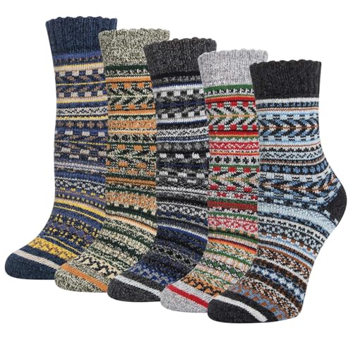 Justay 5 Pairs Wool Socks for Women - Winter Thick...