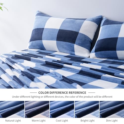 Parure de lit 4 pièces bleu marine draps chauds micro polaire doux